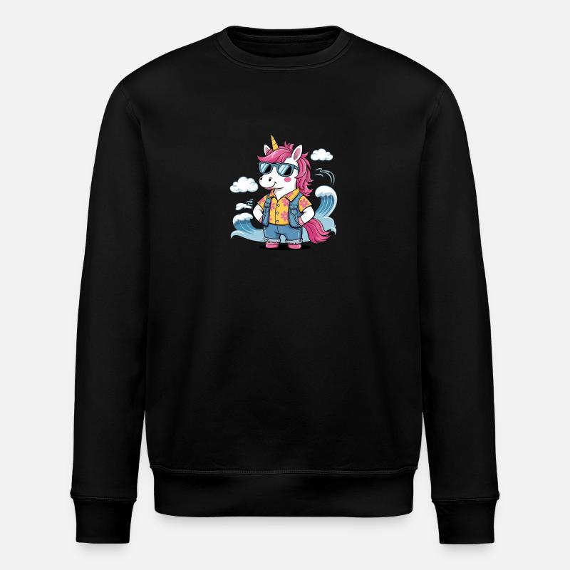 Lustiges Sommer-Einhorn - Stanley/Stella Unisex Bio-Sweatshirt ROLLER - Schwarz