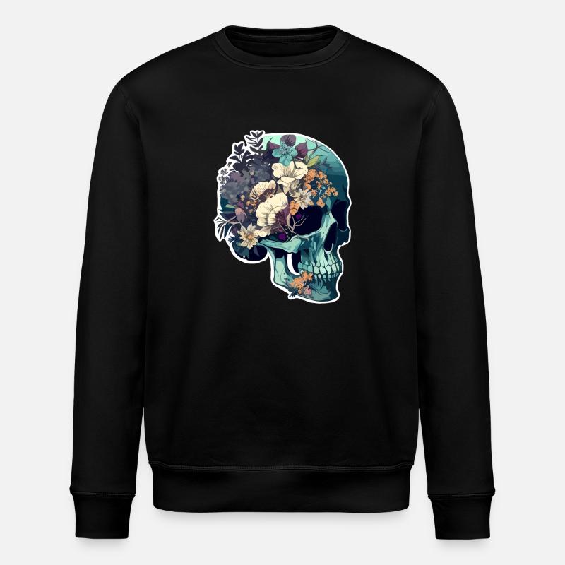 Human Skull & Flowers 7 - Stanley/Stella ROLLER Unisex Organic Sweatshirt - black