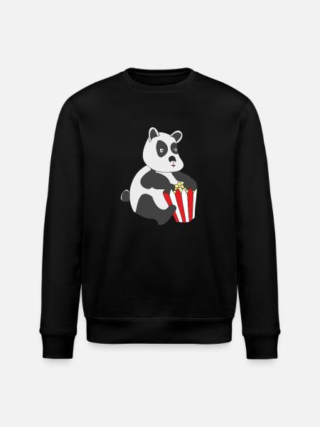 Panda with popcorn - Stanley/Stella ROLLER Unisex Organic Sweatshirt - black