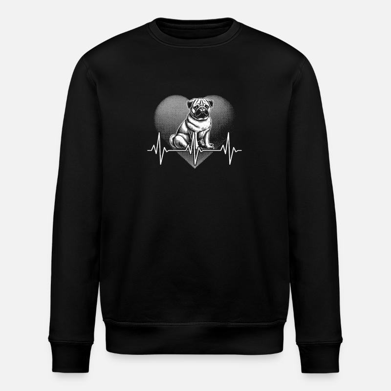 Herzschlag Mops Hund - Stanley/Stella Unisex Bio-Sweatshirt ROLLER - Schwarz