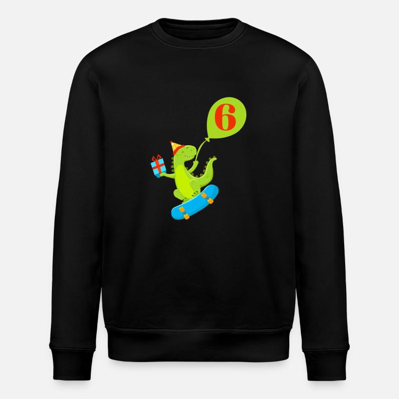 6th Birthday Cute Dinosaur - Stanley/Stella ROLLER Unisex Organic Sweatshirt - black