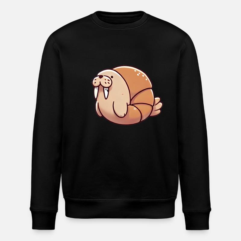Croissant Walrus Cute Cartoon Design - Stanley/Stella ROLLER Unisex Organic Sweatshirt - black
