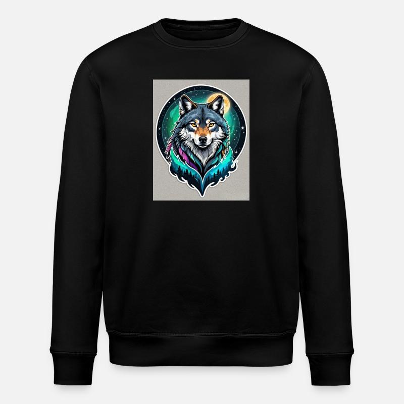 Aurora-Wolf im Mondlicht - Stanley/Stella Unisex Bio-Sweatshirt ROLLER - Schwarz