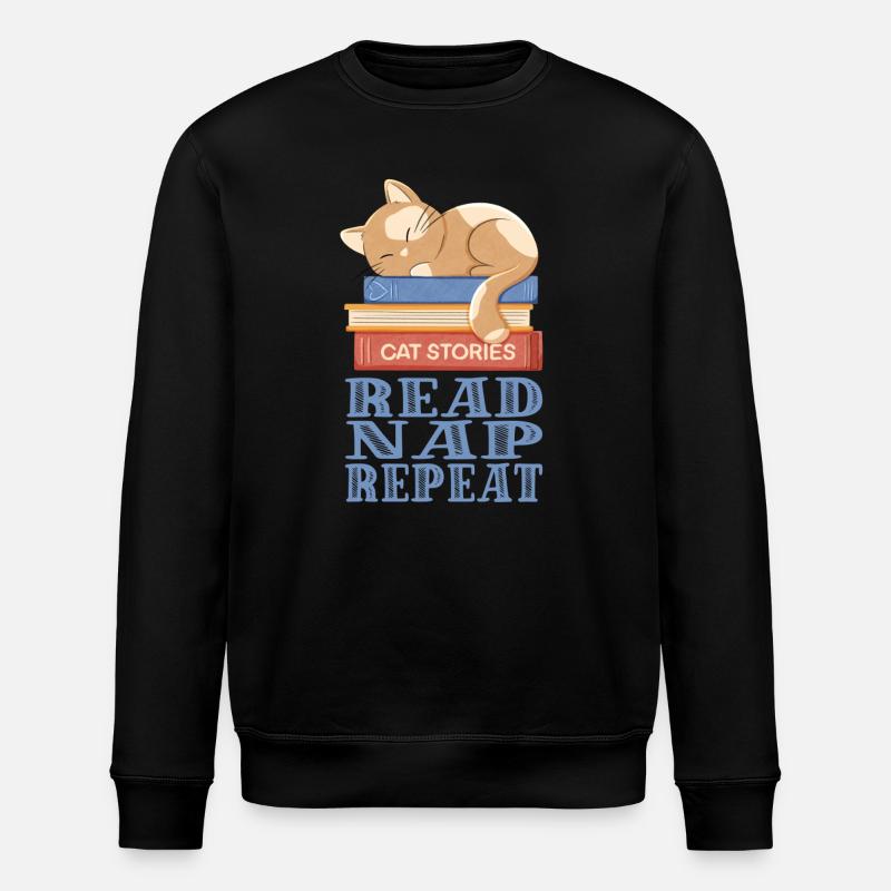 Sleeping cat and books - Stanley/Stella ROLLER Unisex Organic Sweatshirt - black