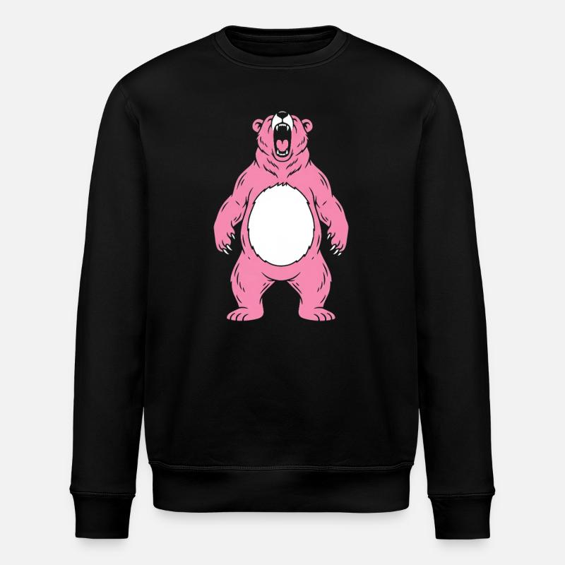 Pink Bear Roars With White Belly - Stanley/Stella ROLLER Unisex Organic Sweatshirt - black