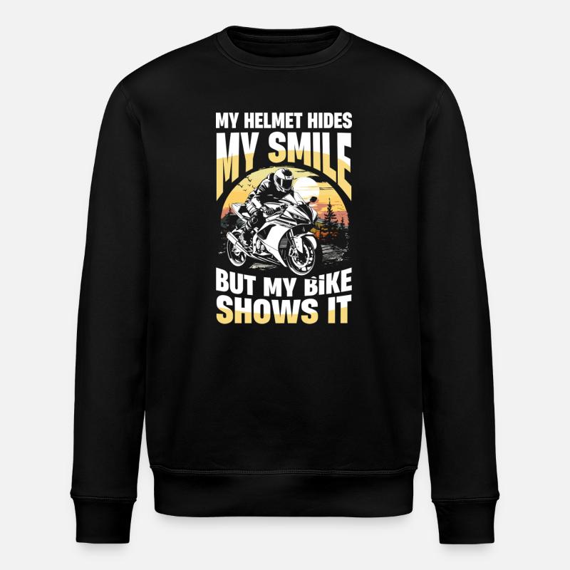 Min hjelm skjuler mit smil, men min cykel - Stanley/Stella økologisk unisex-sweatshirt ROLLER - sort