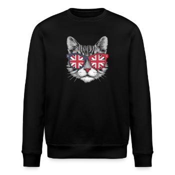 Cool Cat with UK Flag Sunglasses – Funny British - Stanley/Stella ROLLER Unisex Organic Sweatshirt - black - Front - Nik (191cm)
