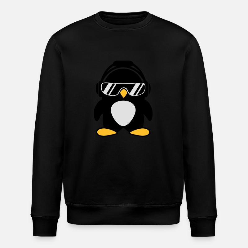 Pinguin mit Kopfhörer - Stanley/Stella Unisex Bio-Sweatshirt ROLLER - Schwarz