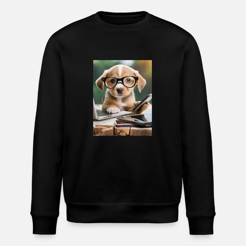 Hund mit Brille - Stanley/Stella Unisex Bio-Sweatshirt ROLLER - Schwarz