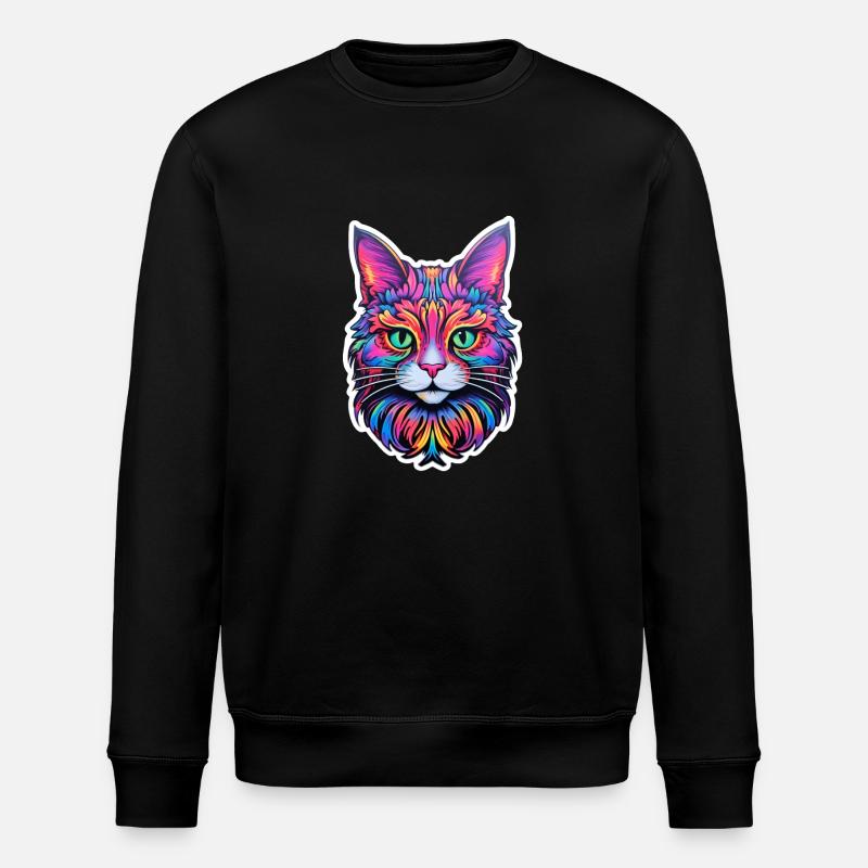 Cat Illustration Psychedelic - Stanley/Stella ROLLER Unisex Organic Sweatshirt - black