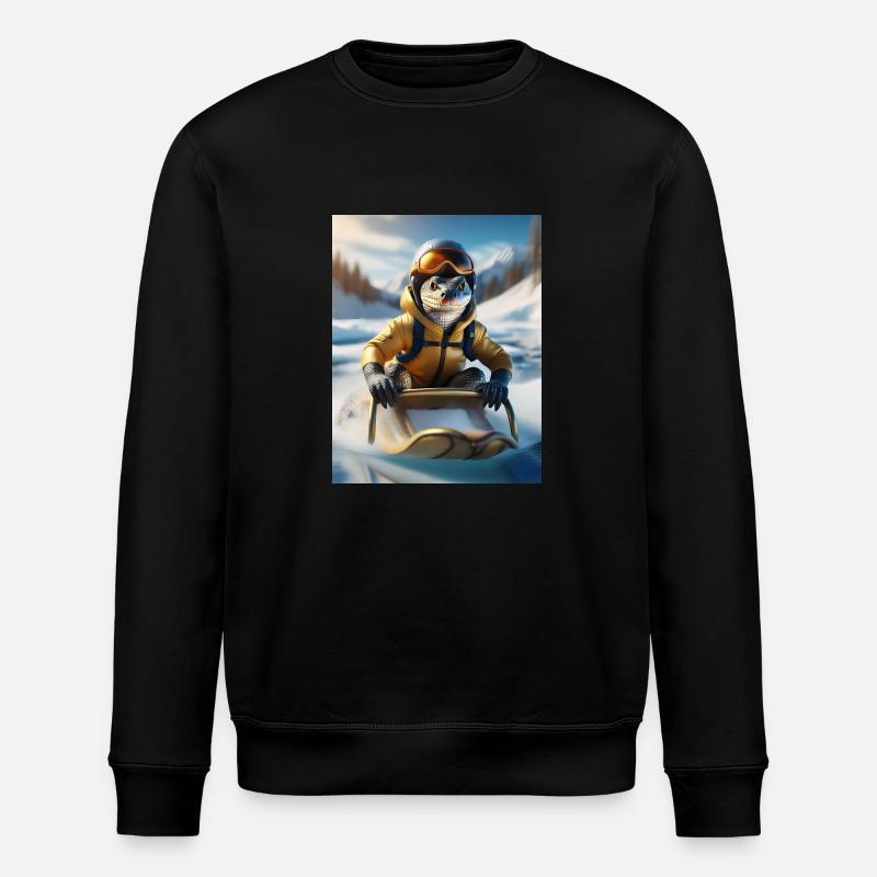 Eine Echse bei einer Schlittenfahrt - Stanley/Stella Unisex Bio-Sweatshirt ROLLER - Schwarz