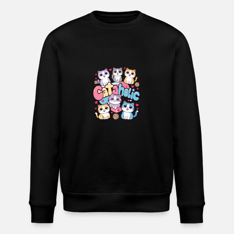Katze Kätzchen Cartoon Geschenk - Stanley/Stella Unisex Bio-Sweatshirt ROLLER - Schwarz