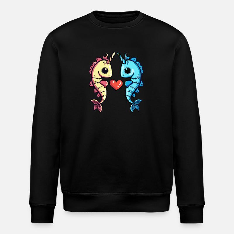 Seepferd Paar Herz - Stanley/Stella Unisex Bio-Sweatshirt ROLLER - Schwarz