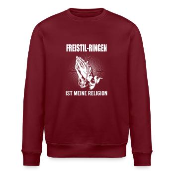 Freistil - Ringen - meine Religion - Stanley/Stella Unisex Bio-Sweatshirt ROLLER - Burgunderrot - Vorne - Nik (191cm)
