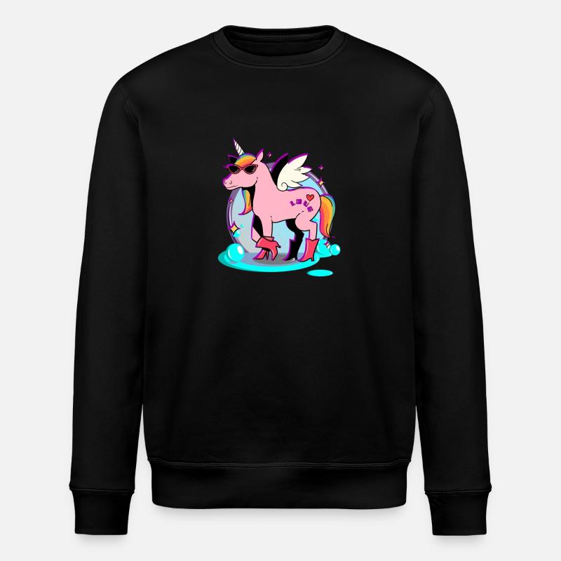 Pinkes Pferd - Einhorn - Stanley/Stella Unisex Bio-Sweatshirt ROLLER - Schwarz