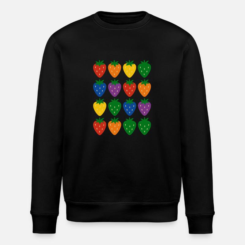 Colorful Rainbow Strawberry Pattern - Stanley/Stella ROLLER Unisex Organic Sweatshirt - black