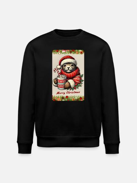 Christmas otter with hot chocolate - Stanley/Stella ROLLER Unisex Organic Sweatshirt - black