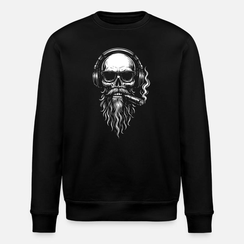 Monochrome Skull DJ with Beard - Stanley/Stella ROLLER Unisex Organic Sweatshirt - black