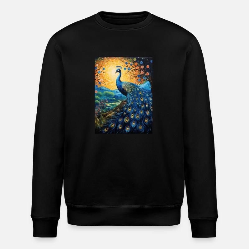 pfau, van gogh, sternennacht, tier, vogel - Stanley/Stella Unisex Bio-Sweatshirt ROLLER - Schwarz