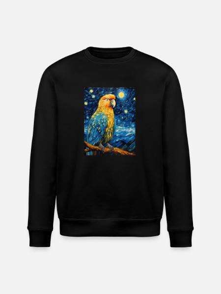 papegøye, van gogh, stjerneklar natt, dyr, fugl - Stanley/Stella ROLLER økologisk unisex-sweatshirt - svart