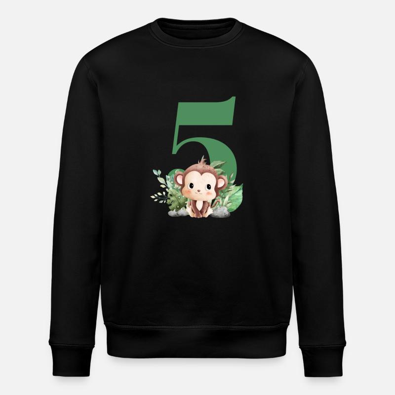 5th Birthday Monkey Safari - Stanley/Stella ROLLER Unisex Organic Sweatshirt - black
