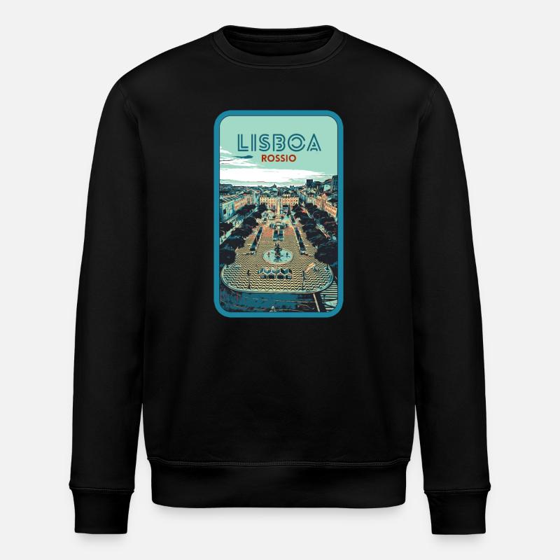 Illustration Rossio-Platz, Lissabon - Stanley/Stella Unisex Bio-Sweatshirt ROLLER - Schwarz