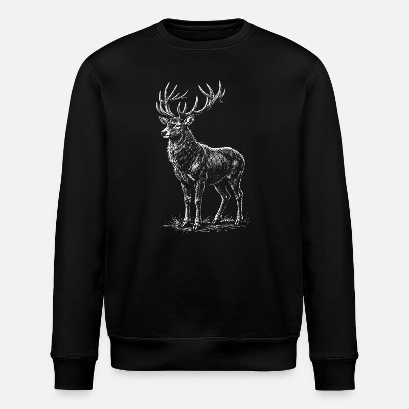 Weiße Hirsch-Silhouette mit Geweihen - Stanley/Stella Unisex Bio-Sweatshirt ROLLER - Schwarz