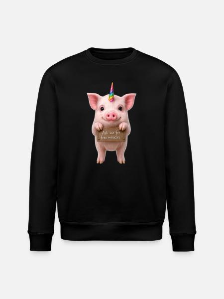 Regenbogen-Einhornschwein - Stanley/Stella Unisex Bio-Sweatshirt ROLLER - Schwarz