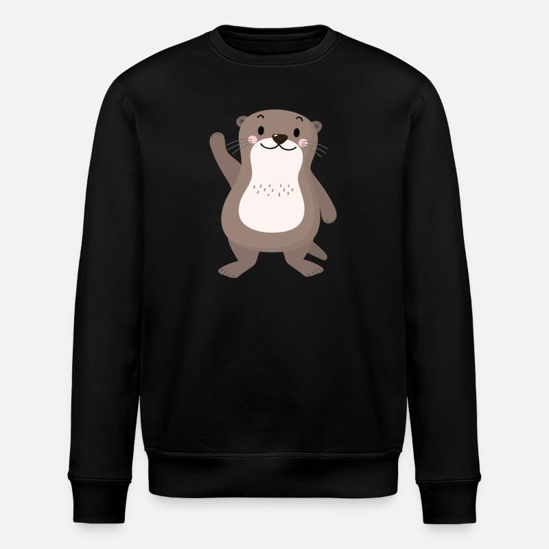sußer Otter winkt - Stanley/Stella Unisex Bio-Sweatshirt ROLLER - Schwarz