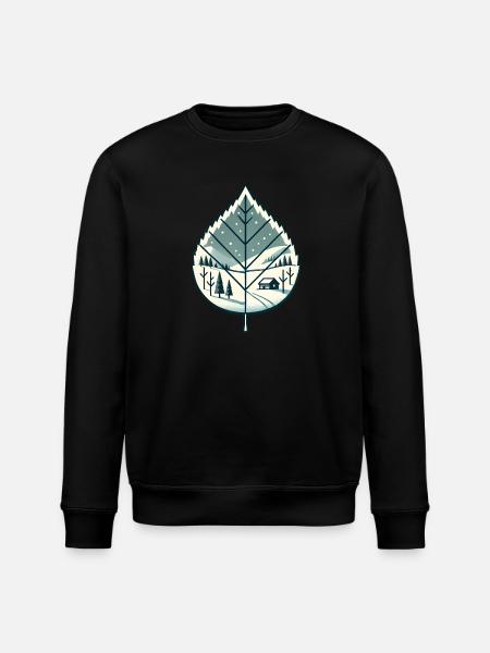 Blatt mit Schneelandschaft - Stanley/Stella Unisex Bio-Sweatshirt ROLLER - Schwarz