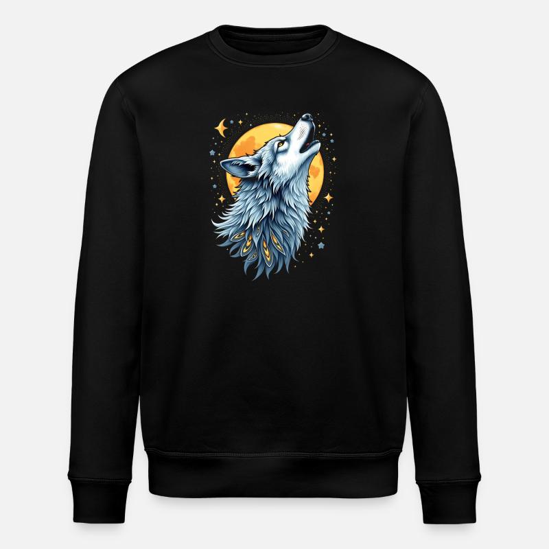Herzlinie Wolf - Mond-Kunst - Stanley/Stella Unisex Bio-Sweatshirt ROLLER - Schwarz