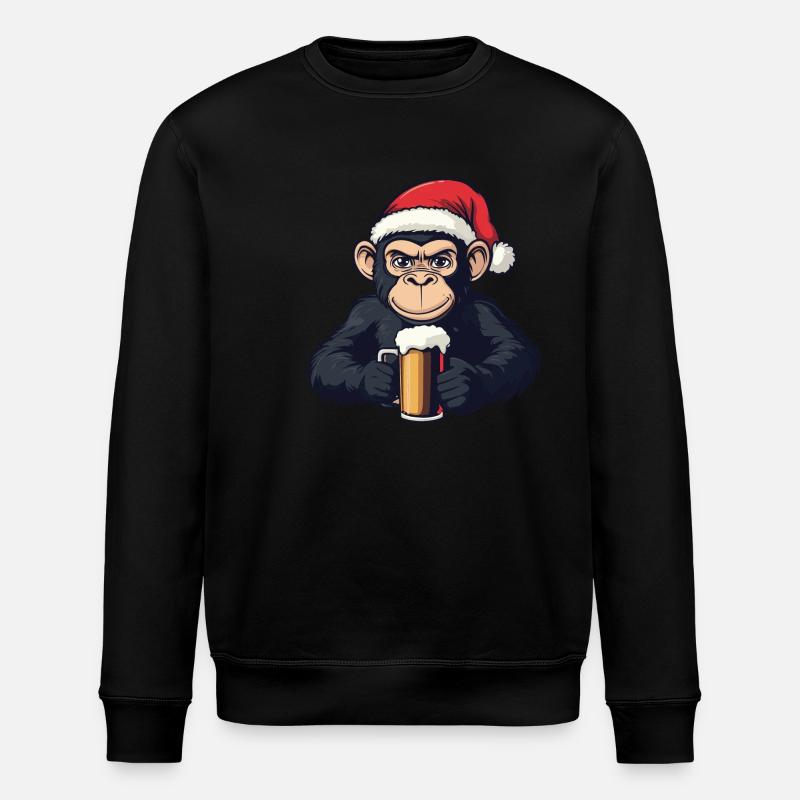 Affe Weihnachten Bier - Stanley/Stella Unisex Bio-Sweatshirt ROLLER - Schwarz