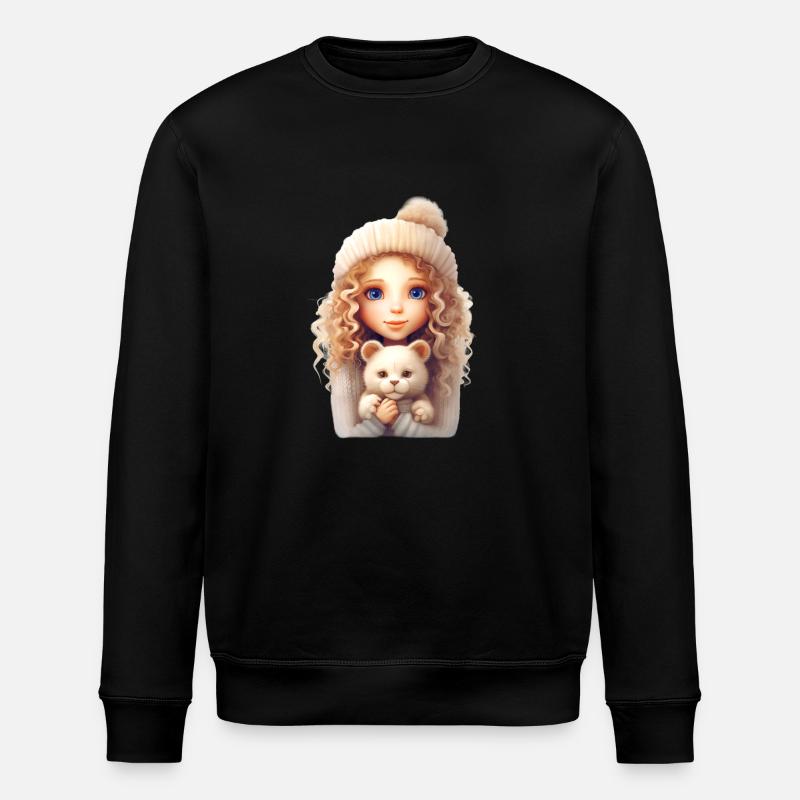 Mädchen mit Katze - Stanley/Stella Unisex Bio-Sweatshirt ROLLER - Schwarz