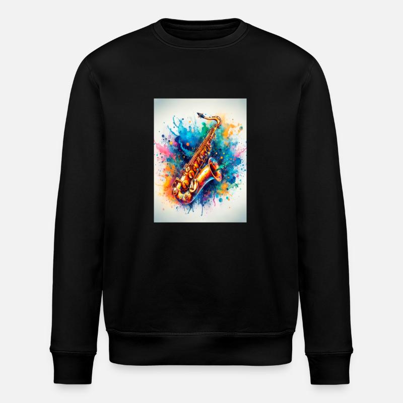 Aquarell-Saxophon - Stanley/Stella Unisex Bio-Sweatshirt ROLLER - Schwarz