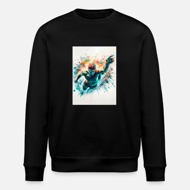 Nageur à l’aquarelle - Sweat bio ROLLER Stanley/Stella Unisexe - noir