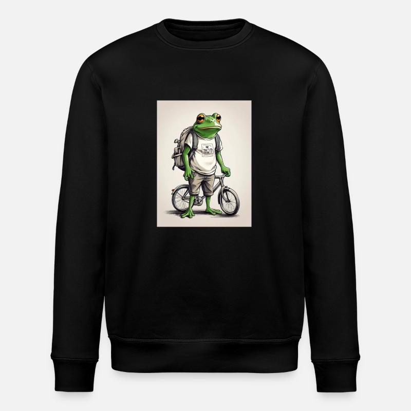 Frog on a bicycle - Stanley/Stella ROLLER Unisex Organic Sweatshirt - black