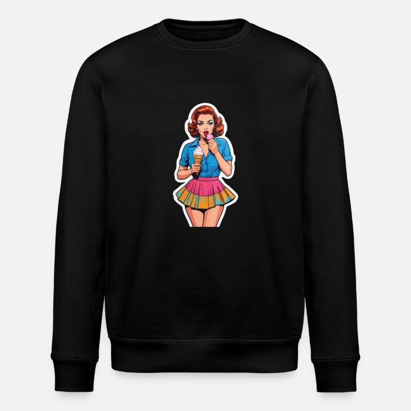 Retro Mädchen Eis essen - Stanley/Stella Unisex Bio-Sweatshirt ROLLER - Schwarz