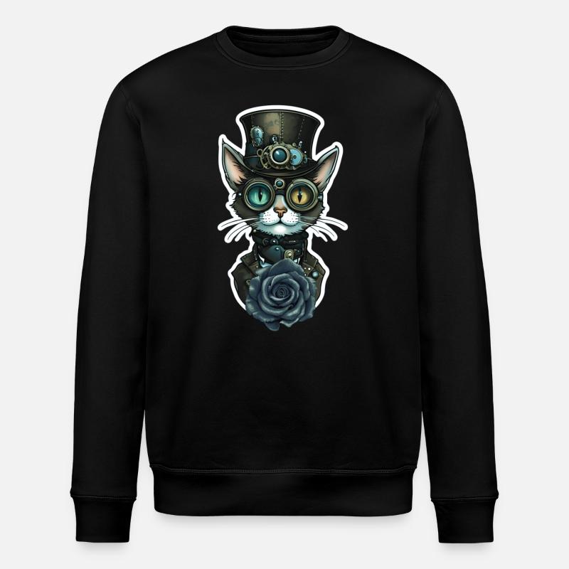 Steampunk Katze schwarze Rose Gothic - Stanley/Stella Unisex Bio-Sweatshirt ROLLER - Schwarz