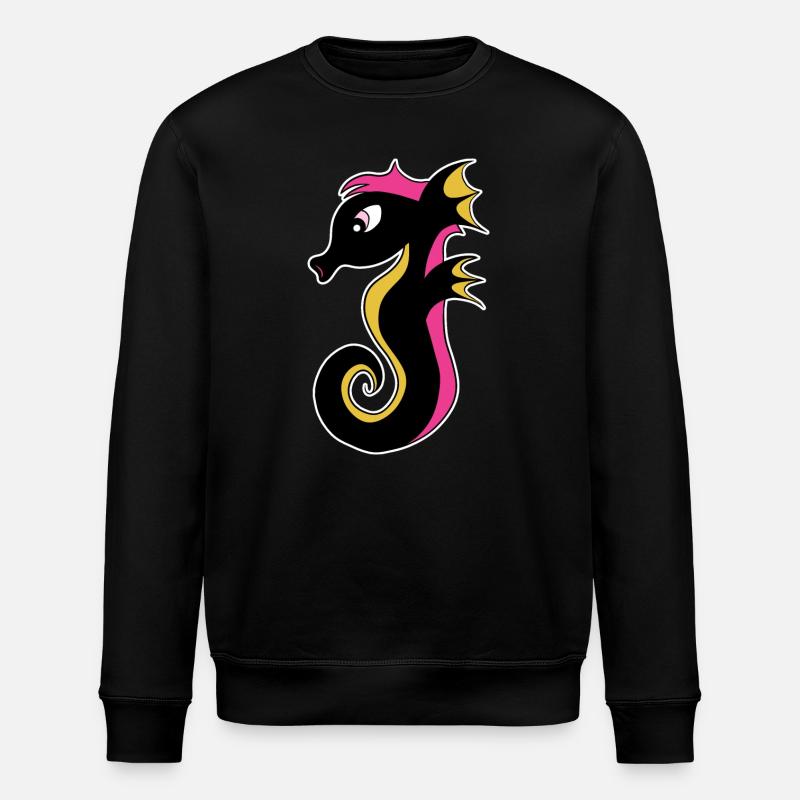 Blooming Neon Seahorse - Stanley/Stella ROLLER Unisex Organic Sweatshirt - black