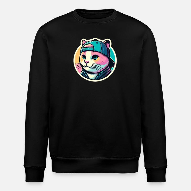 Katze mit Kappe in Pastell - Stanley/Stella Unisex Bio-Sweatshirt ROLLER - Schwarz