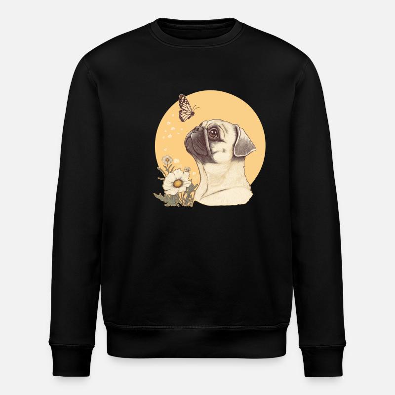 Pug with butterfly - Stanley/Stella ROLLER Unisex Organic Sweatshirt - black