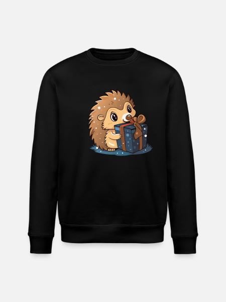 Cute hedgehog unwraps gift - Stanley/Stella ROLLER Unisex Organic Sweatshirt - black