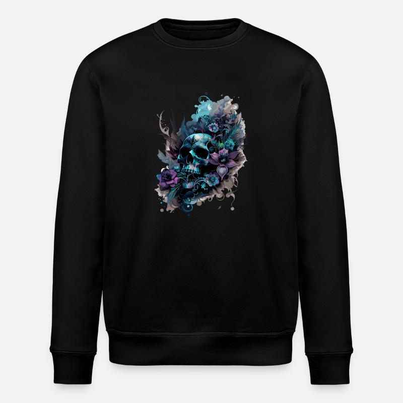 Crâne humain et fleurs 39 - Sweat bio ROLLER Stanley/Stella Unisexe - noir