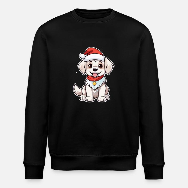 Dog with Christmas Hat - Stanley/Stella ROLLER Unisex Organic Sweatshirt - black