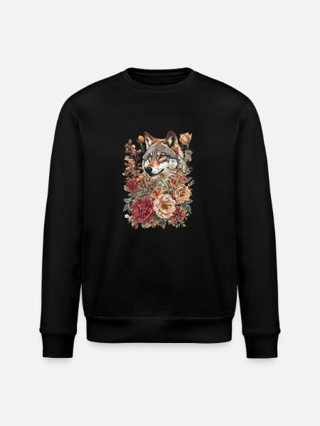 Wolf and flowers - Stanley/Stella ROLLER Unisex Organic Sweatshirt - black