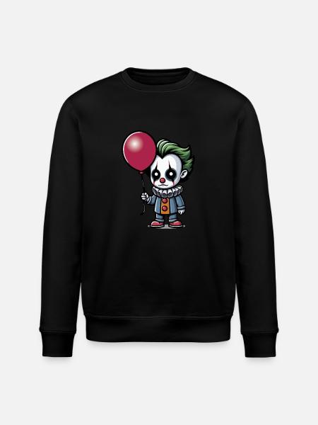 Pequeño payaso aterrador con pelo verde con un globo - Sudadera ecológica unisex ROLLER de Stanley/Stella - negro