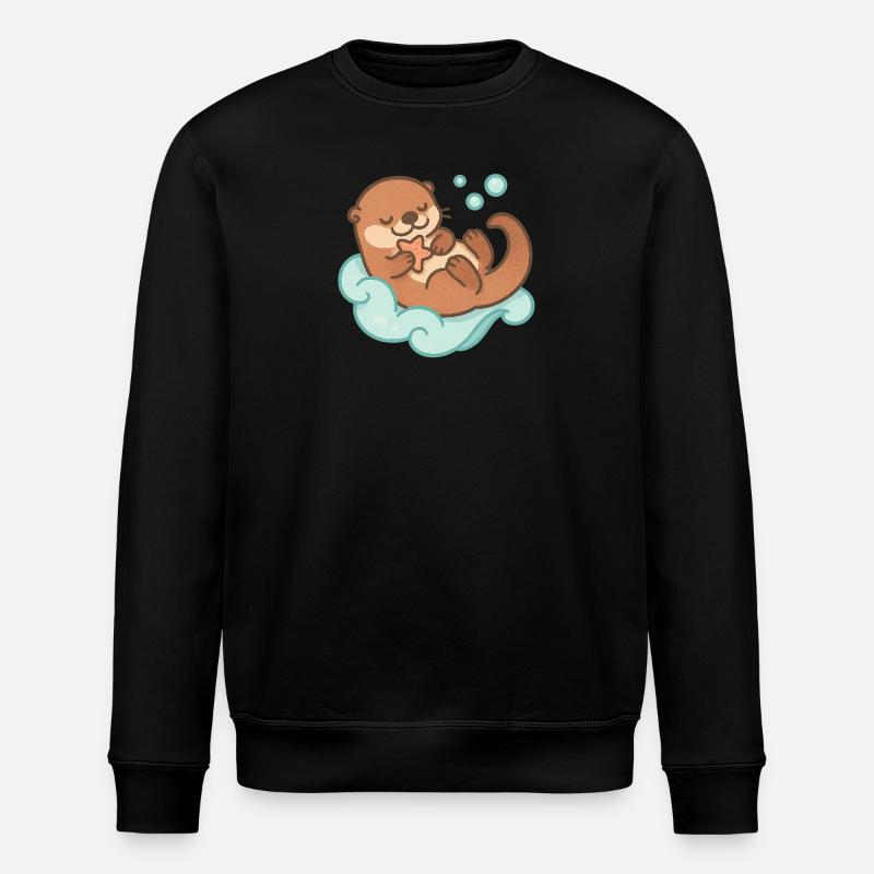 Kawaii Otter mit Seestern - Stanley/Stella Unisex Bio-Sweatshirt ROLLER - Schwarz