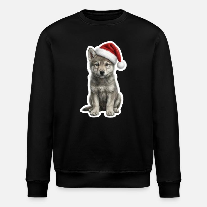 Wolf Puppy - Cute Santa Hat - Stanley/Stella ROLLER Unisex Organic Sweatshirt - black
