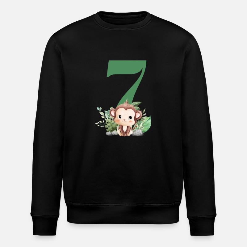 7th Birthday Monkey Safari - Stanley/Stella ROLLER Unisex Organic Sweatshirt - black