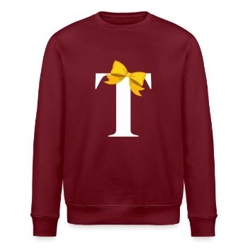 Lettre t nœud jaune - Sweat bio ROLLER Stanley/Stella Unisexe - bordeaux - Devant - Nik (191cm)